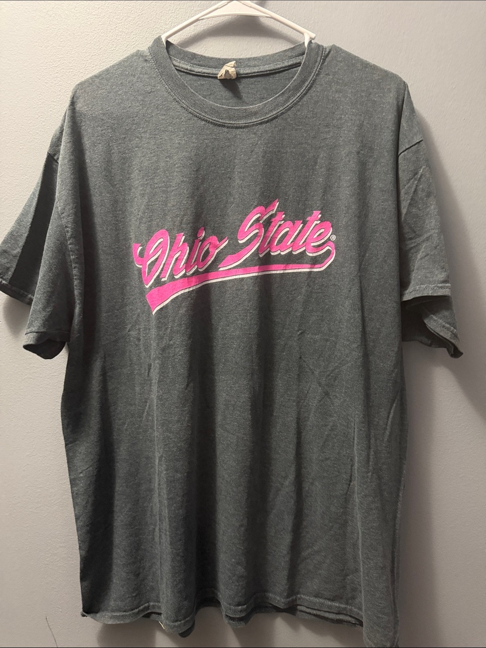 Gildan Gray Tee with Pink Ohio State Script